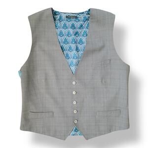 Ted Baker Debonair Gray Wool Modern Fit Waistcoat Suit Vest Italian Fabric 46R